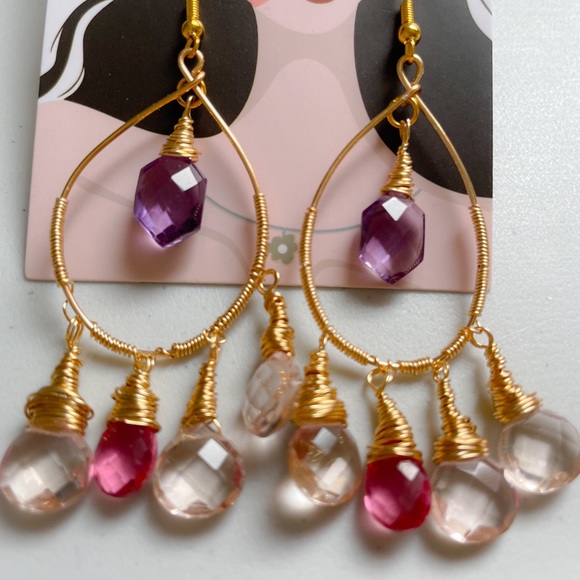 🥳Host pick:🥳Amethyst- pink tourmaline Teardrop earrings - Picture 3 of 9